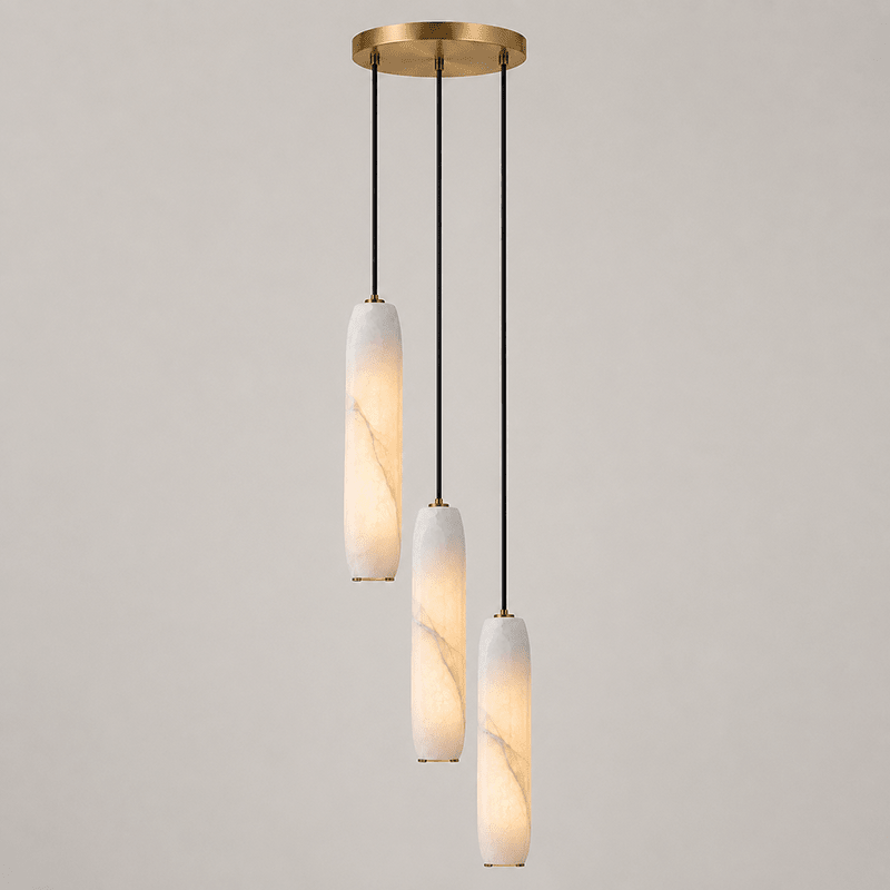 Flute Alabaster Chandelier - 3 headsBrass & WhiteBlushlighting