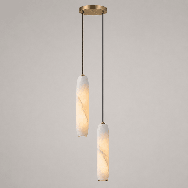 Flute Alabaster Chandelier - 2 headsBrass & WhiteBlushlighting