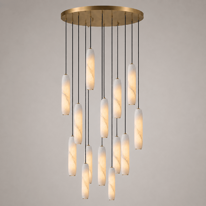 Flute Alabaster Chandelier - 15 headsBrass & WhiteBlushlighting