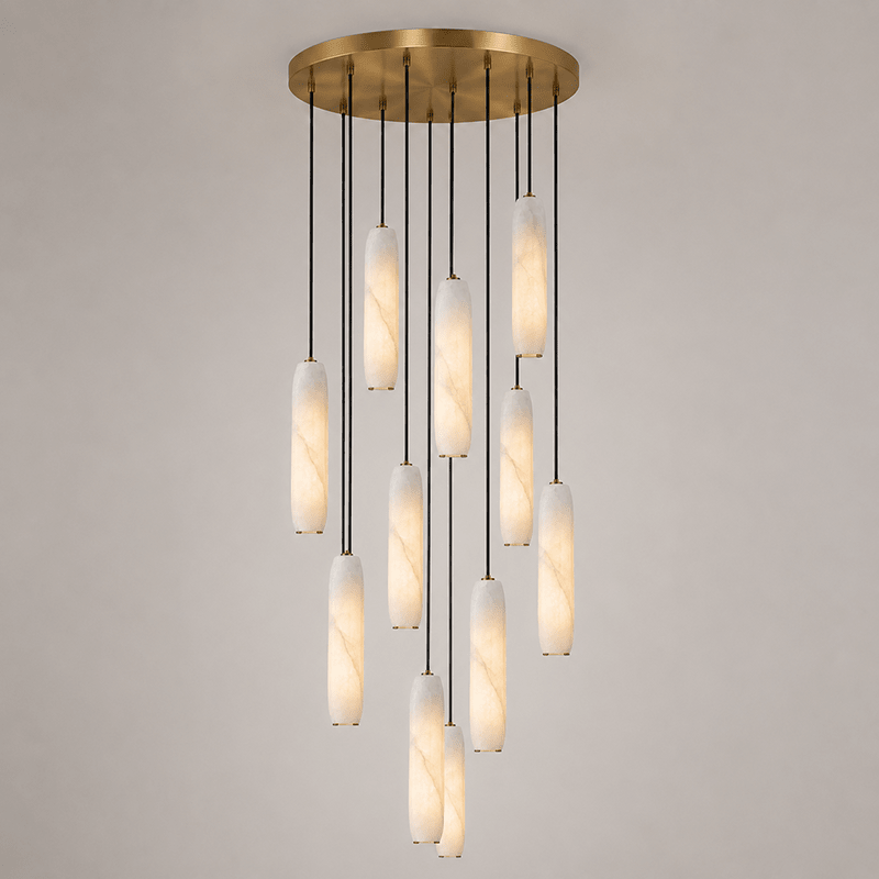 Flute Alabaster Chandelier - 12 headsBrass & WhiteBlushlighting