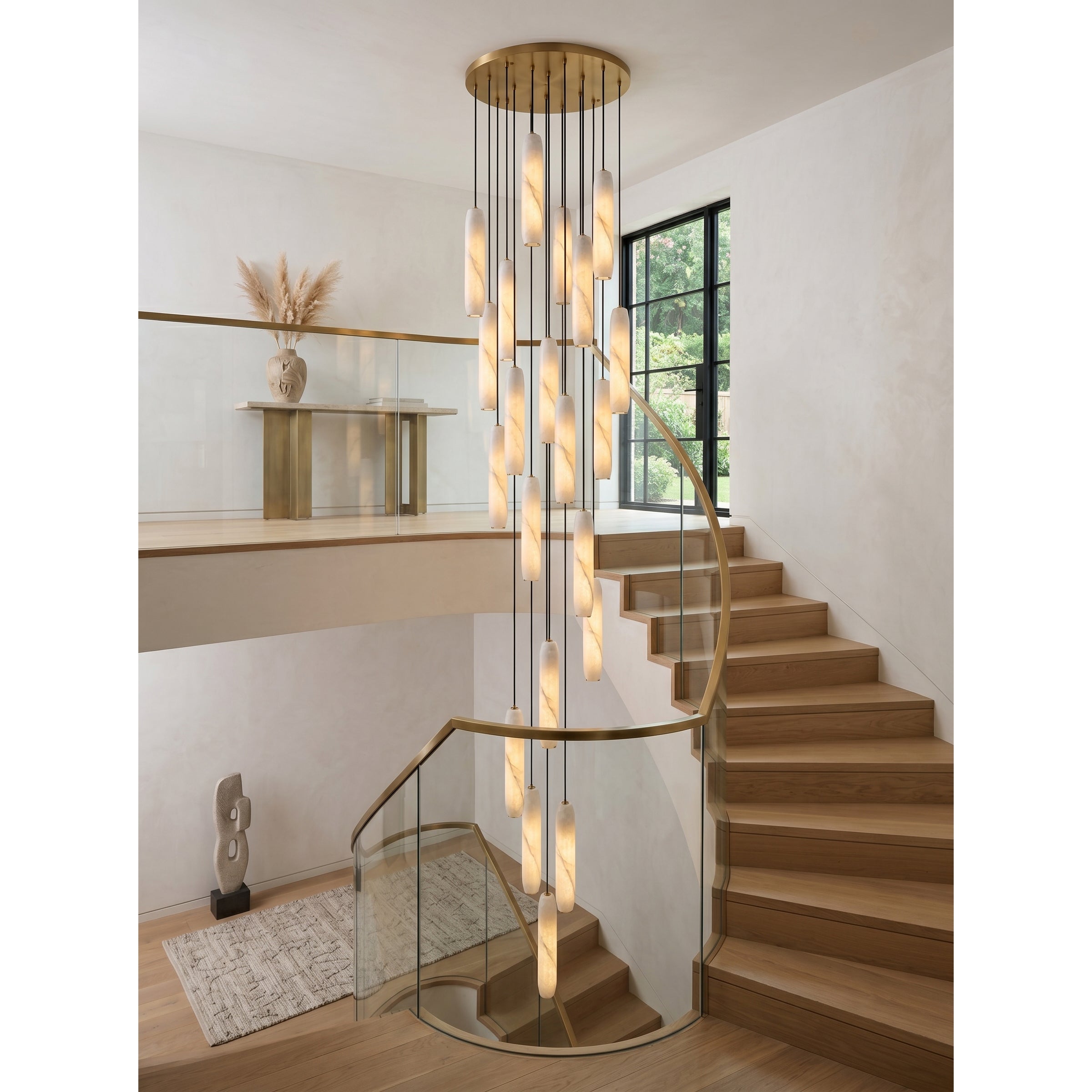 Flute Alabaster Chandelier - 2 headsBrass & WhiteBlushlighting