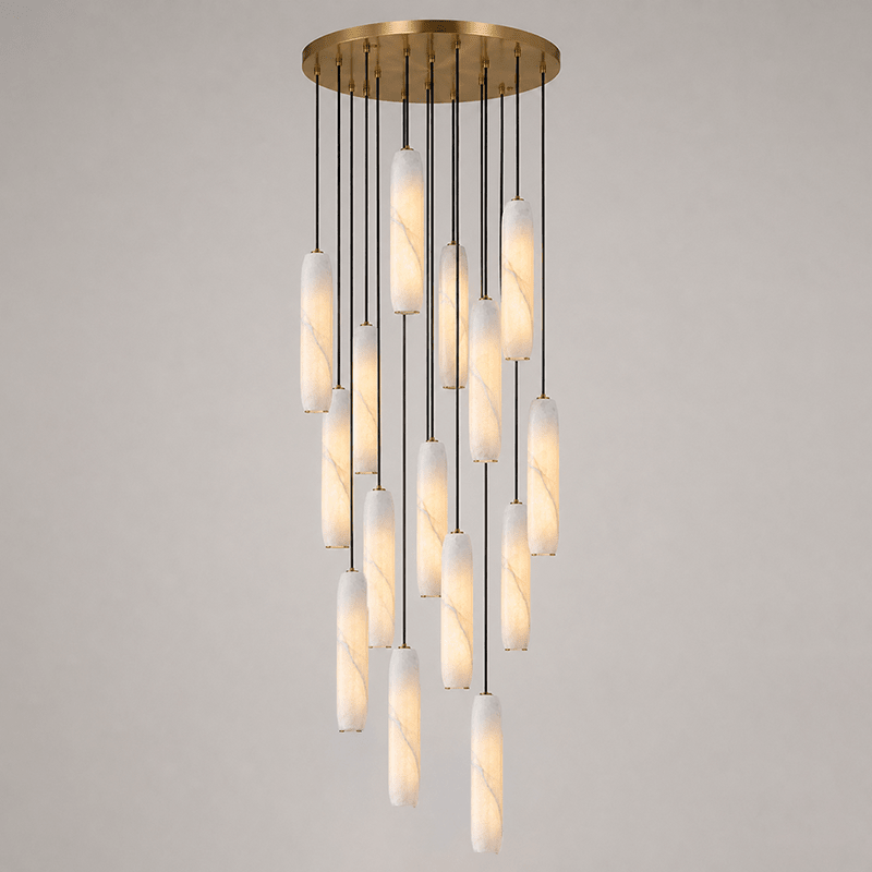 Flute Alabaster Chandelier - 18 headsBrass & WhiteBlushlighting