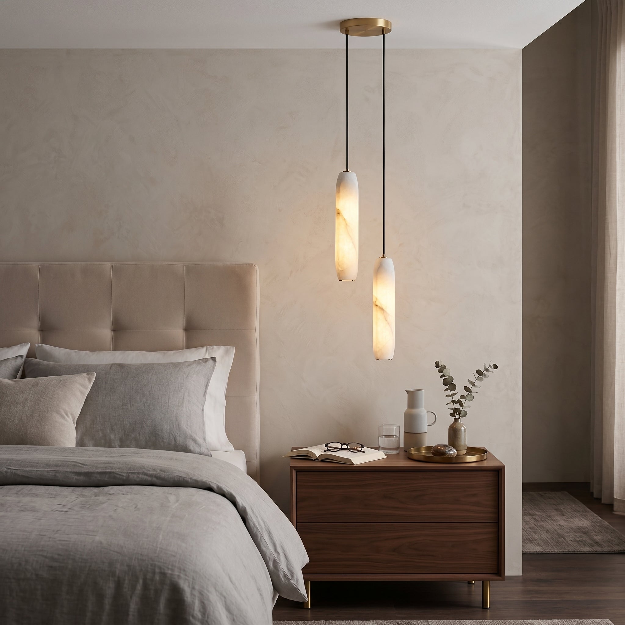 Flute Alabaster Chandelier - 2 headsBrass & WhiteBlushlighting