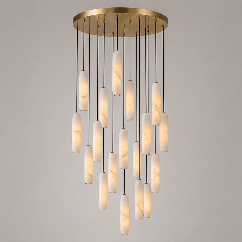 Flute Alabaster Chandelier - 21 headsBrass & WhiteBlushlighting