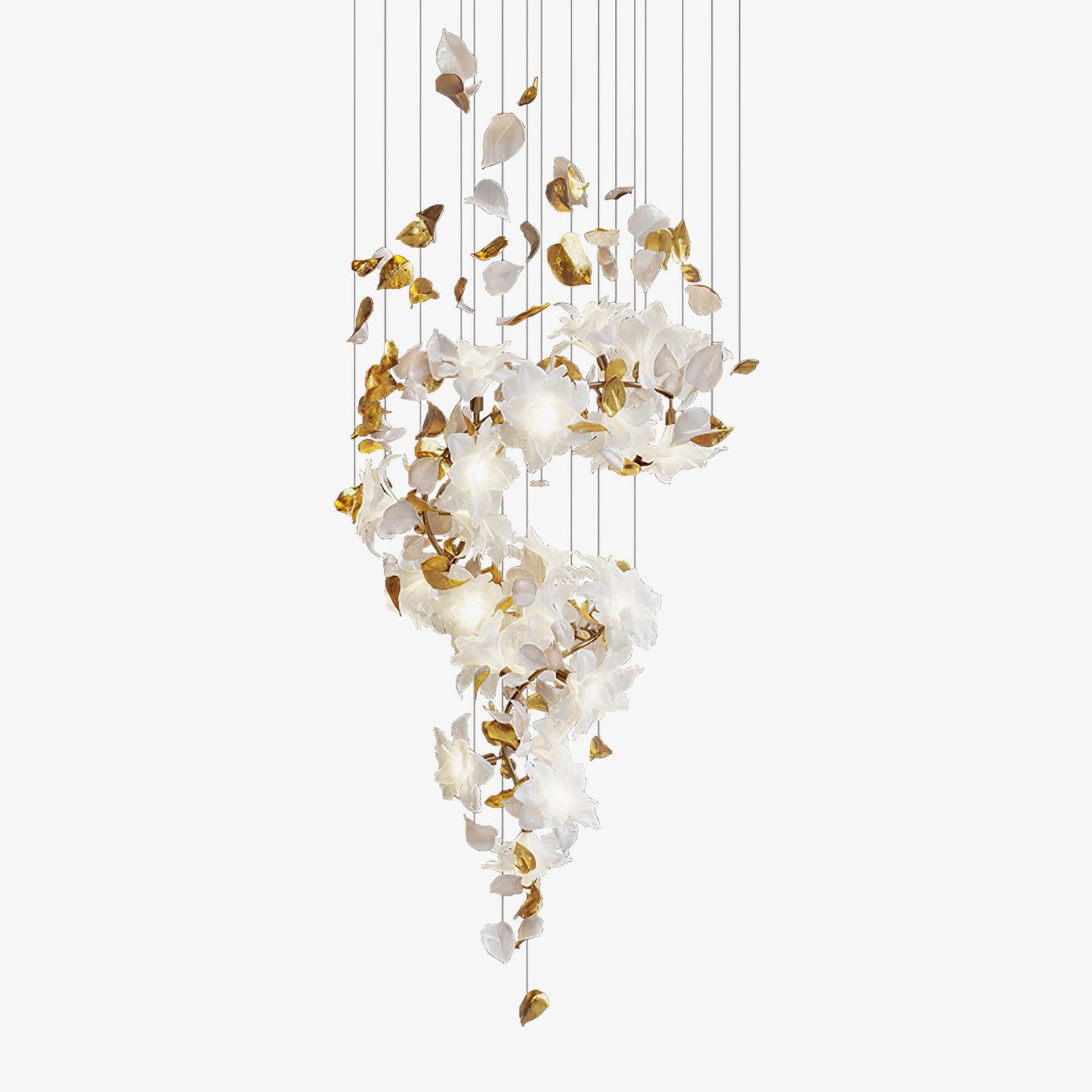 Flying Flowers Fluttering Chandelier - Model A ∅ 31.5″ x H 70.1″ / Dia 80cm x H 180cmBrass & WhiteBlushlighting