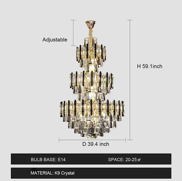 Foyer 3 Layers Extra Large Crystal Chandelier for Living Room Staircase Ceiling Lighting Fixture - D39.4"*H59.1"Blushlighting