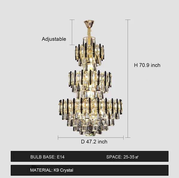 Foyer 3 Layers Extra Large Crystal Chandelier for Living Room Staircase Ceiling Lighting Fixture - D47.2"*70.9"Blushlighting