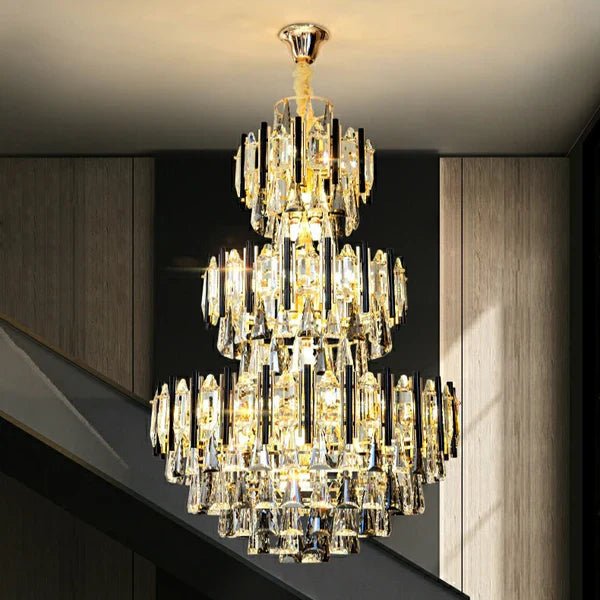 Foyer 3 Layers Extra Large Crystal Chandelier for Living Room Staircase Ceiling Lighting Fixture - D31.5"*H47.2"Blushlighting