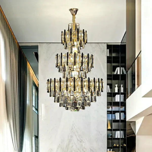 Foyer 3 Layers Extra Large Crystal Chandelier for Living Room Staircase Ceiling Lighting Fixture - D31.5"*H47.2"Blushlighting
