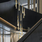 Foyer Glass Drops Pendant Chandelier Spiral Staircase High Ceiling Light Fixture In Gold Finish - 12 Lights/ D15.8"*H118.1"L15.75"Blushlighting