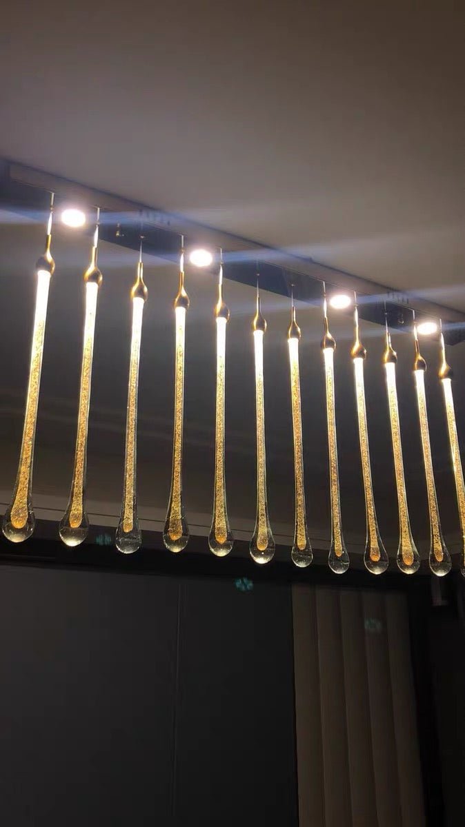 Foyer Glass Drops Pendant Chandelier Spiral Staircase High Ceiling Light Fixture In Gold Finish - 12 Lights/ D15.8"*H118.1"L15.75"Blushlighting