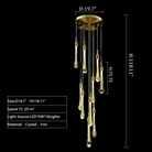 Foyer Glass Drops Pendant Chandelier Spiral Staircase High Ceiling Light Fixture In Gold Finish - 16 Lights/ D19.7"*H118.1"L15.75"Blushlighting