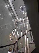 Foyer Glass Drops Pendant Chandelier Spiral Staircase High Ceiling Light Fixture In Gold Finish - 48 Lights/ D39.4"*H118.1"L15.75"Blushlighting