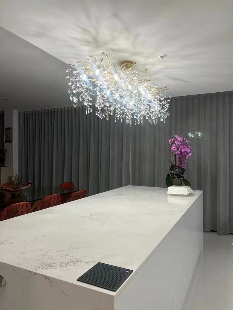 French Branch Crystal Chandelier with Elegant Crystal Leaves-Chandeliers-Blushlighting