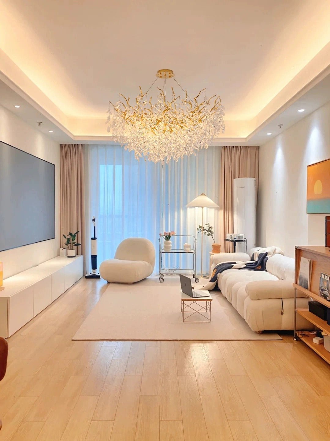 French Branch Crystal Chandelier with Elegant Crystal Leaves - Rectangle L 63"*W21.65"*H19.7"/16 Lights/45kgWarm LightBlushlighting