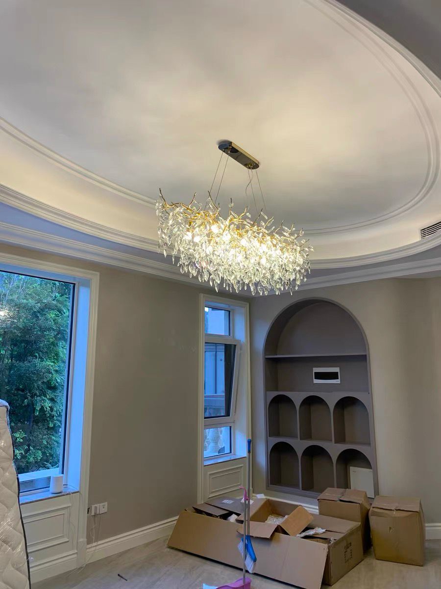 French Branch Crystal Chandelier with Elegant Crystal Leaves - Rectangle L59"*W19.7"*H19.7"/16 Lights/25kgWarm LightBlushlighting