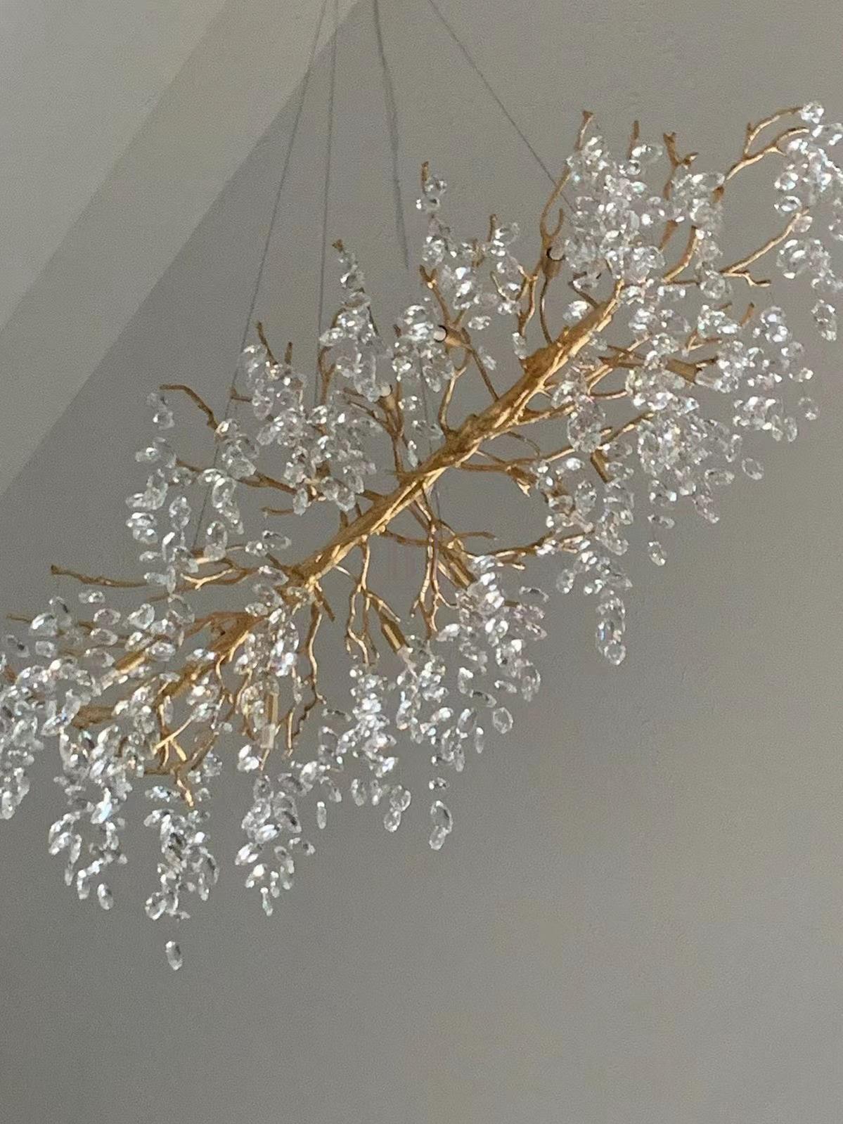 French Branch Crystal Chandelier with Elegant Crystal Leaves - Rectangle L 63"*W21.65"*H19.7"/16 Lights/45kgWarm LightBlushlighting