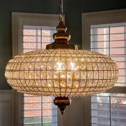 French Empire Vintage Bead Ellipsoid Crystal Chandelier for Living Room/Bedroom - 6 Lights/D25"*H20"/12.3kgDark BronzeWarm LightBlushlighting