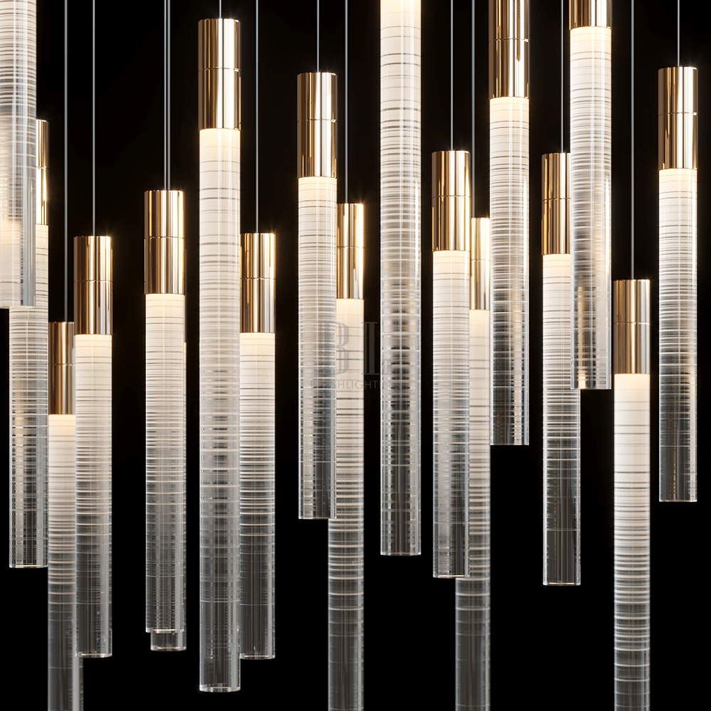 Frosted Tube Cluster Chandelier - 48" L × 18" W × 18" HBlushlighting