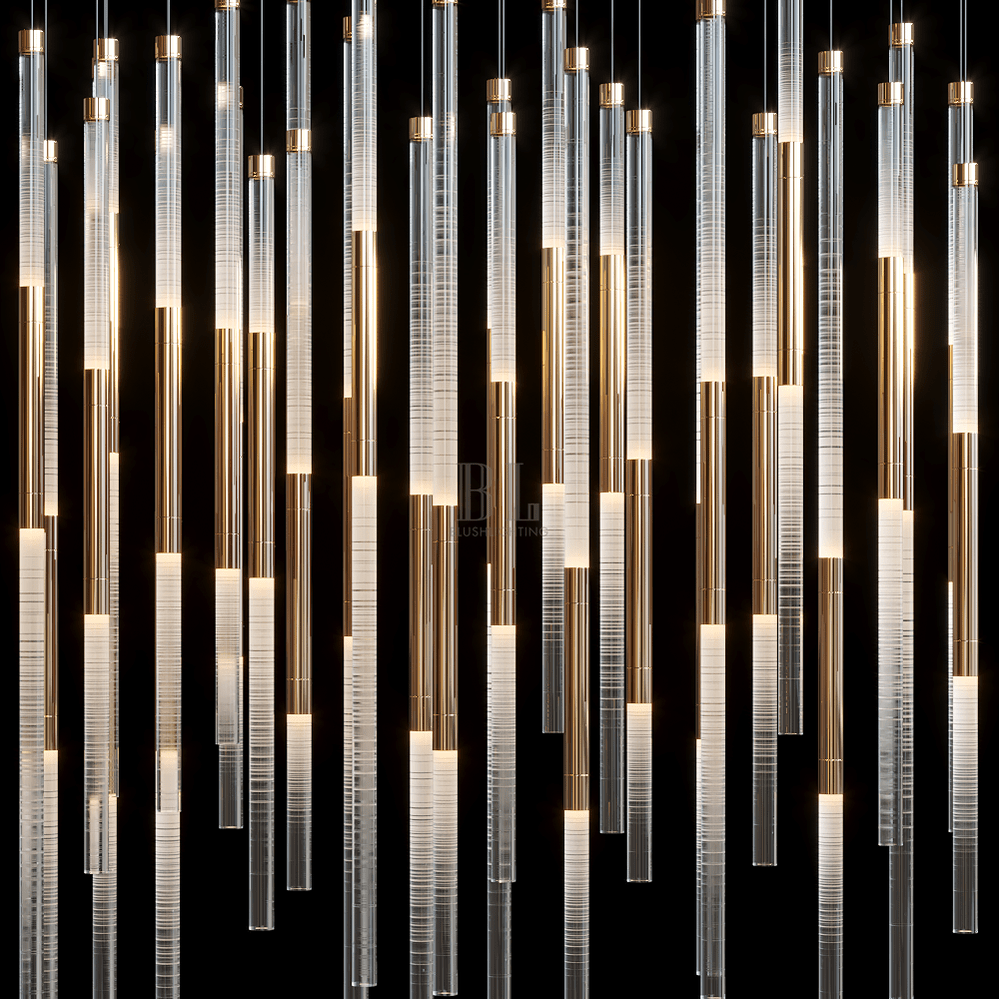 Frosted Tube Cluster Chandelier - 48" L × 18" W × 18" HBlushlighting