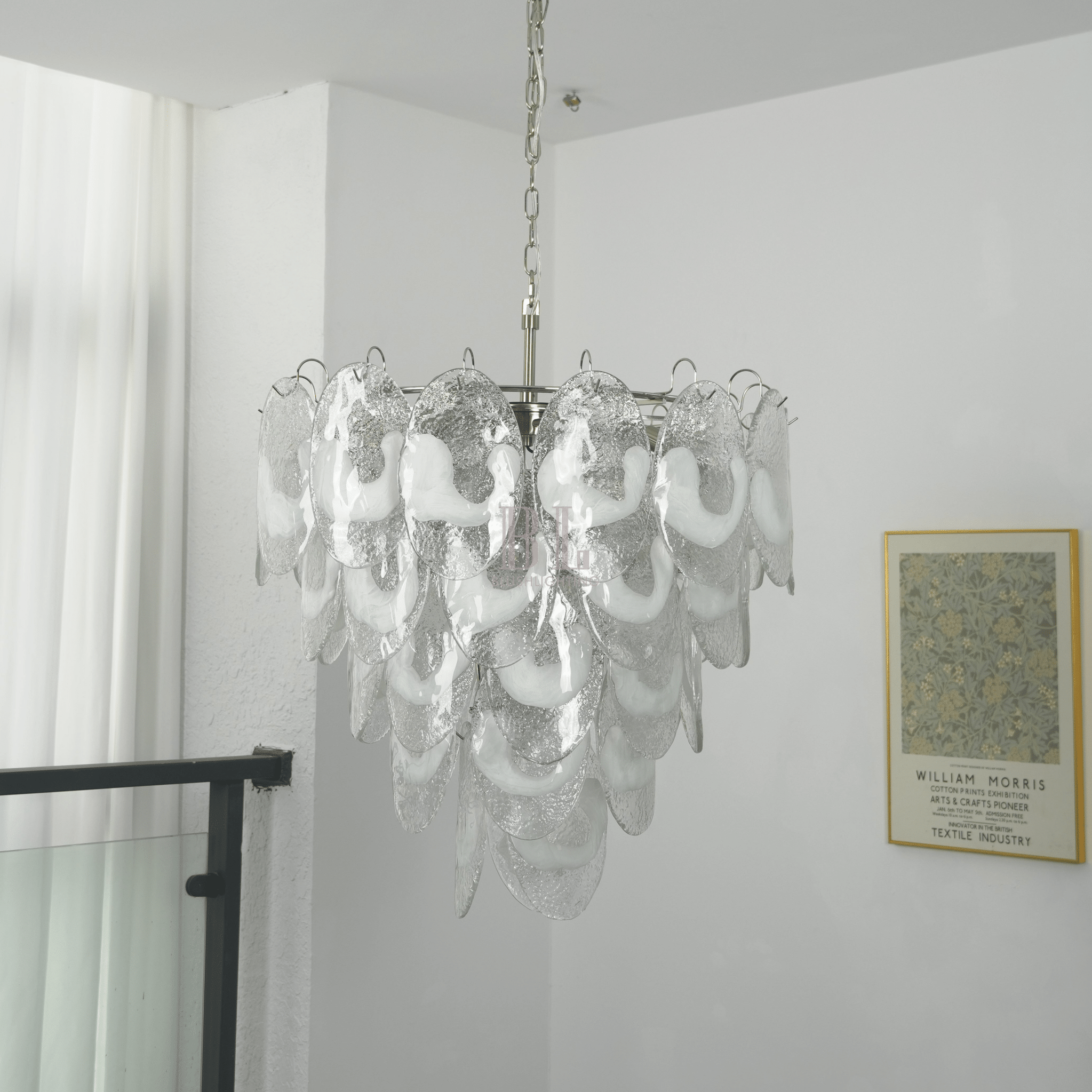Frostelle Murano Chandelier - ∅ 29.5″ x H 27.6″Nickel & Clear+White glassBlushlighting