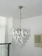 Frostelle Murano Chandelier - ∅ 29.5″ x H 27.6″Nickel & Clear+White glassBlushlighting