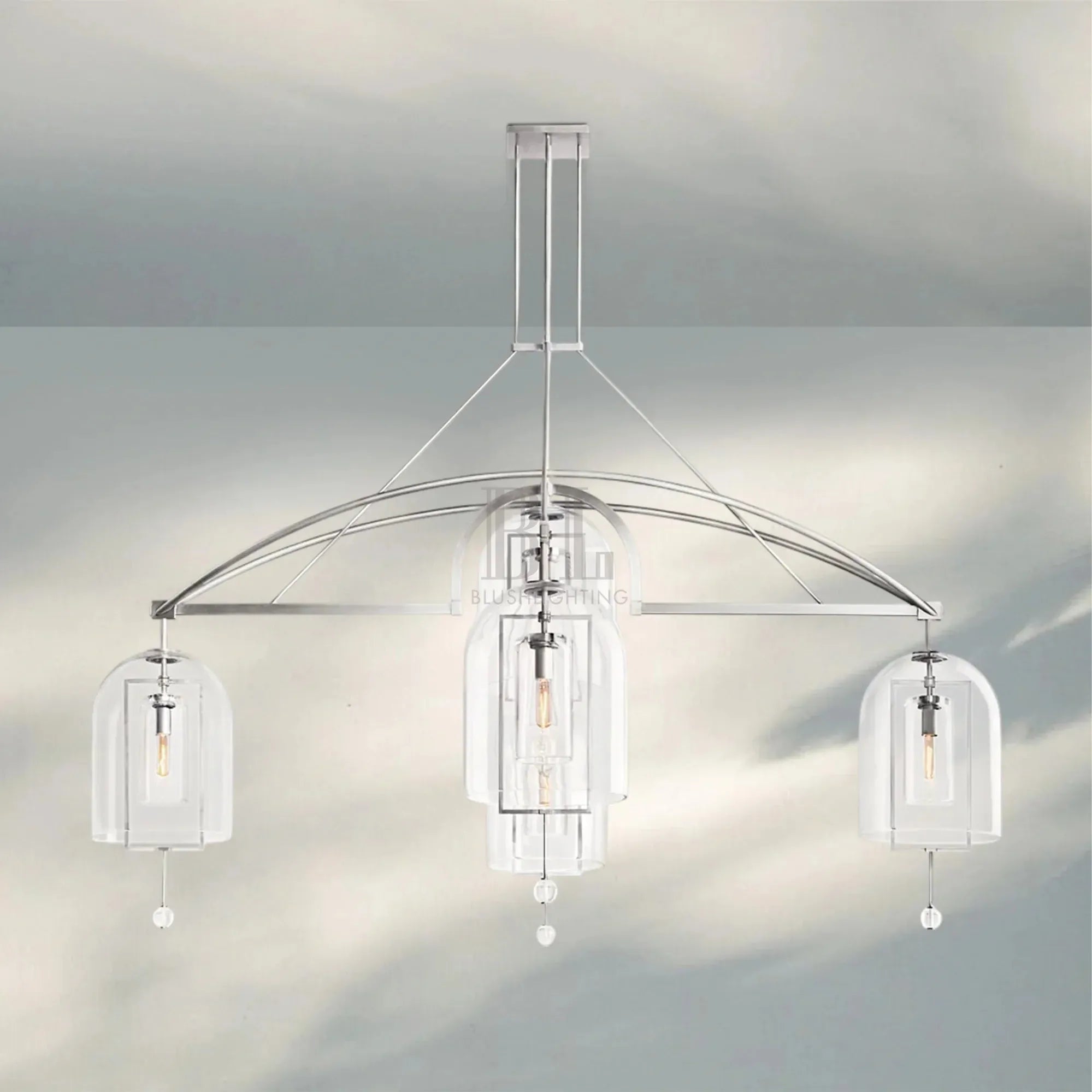 Fulcram Glass Modern Chandelier 5-Light 61'' 73'' 85''-73‘’ 5-Light-Nickel-