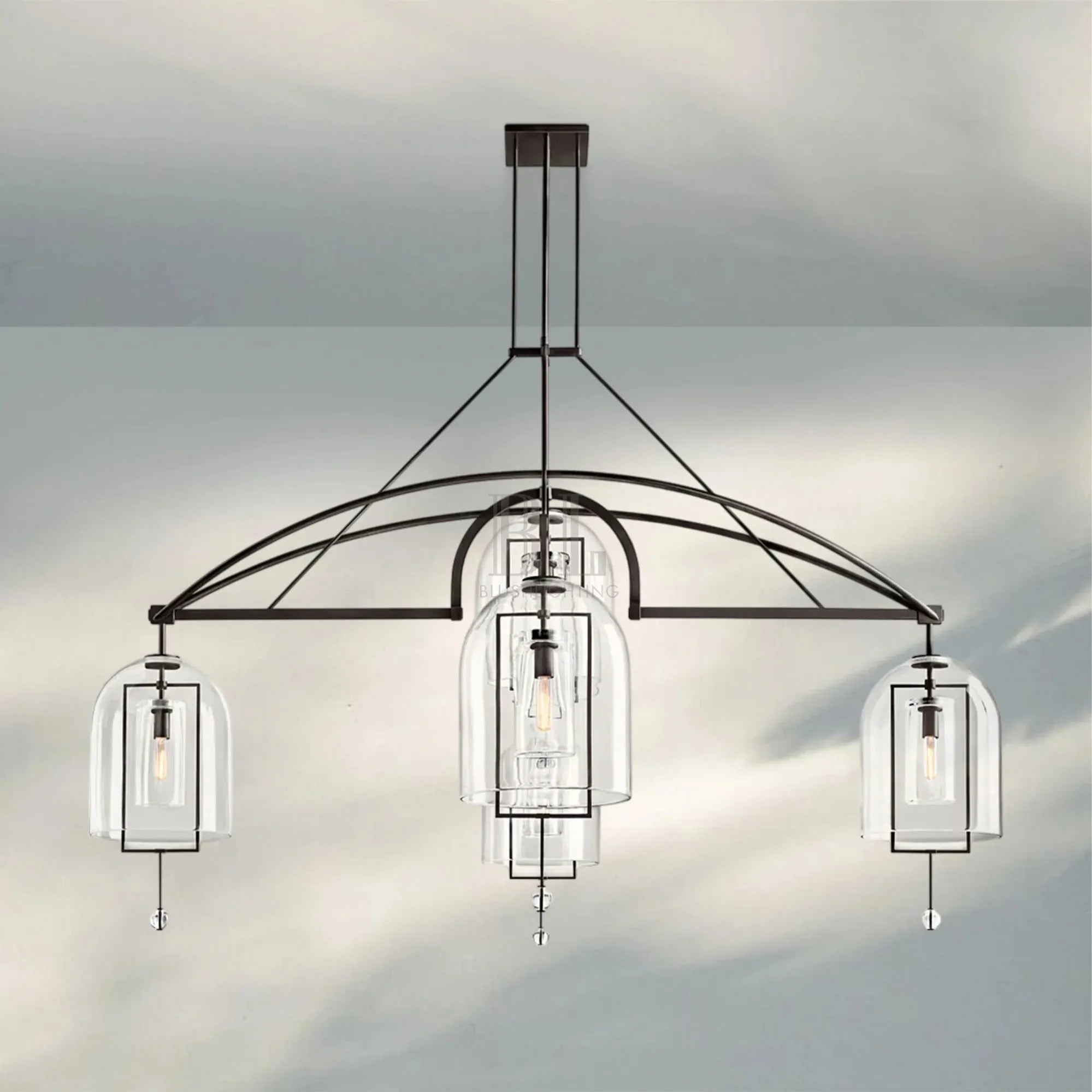 Fulcram Glass Modern Chandelier 5-Light 61'' 73'' 85''-73‘’ 5-Light-Bronze-