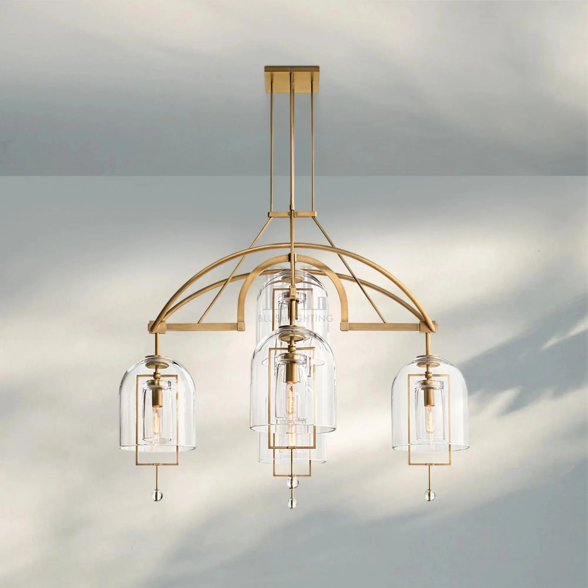 Fulcram Glass Modern Chandelier 5-Light 61'' 73'' 85''-61‘’ 5-Light-Brass-