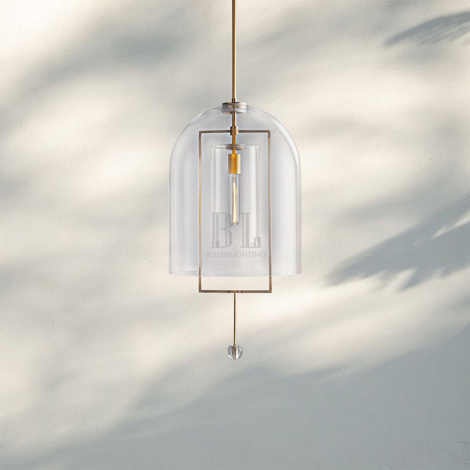 Fulcram Glass Pendant Light 13'' 15''-13''-Lacquered Burnished Brass-