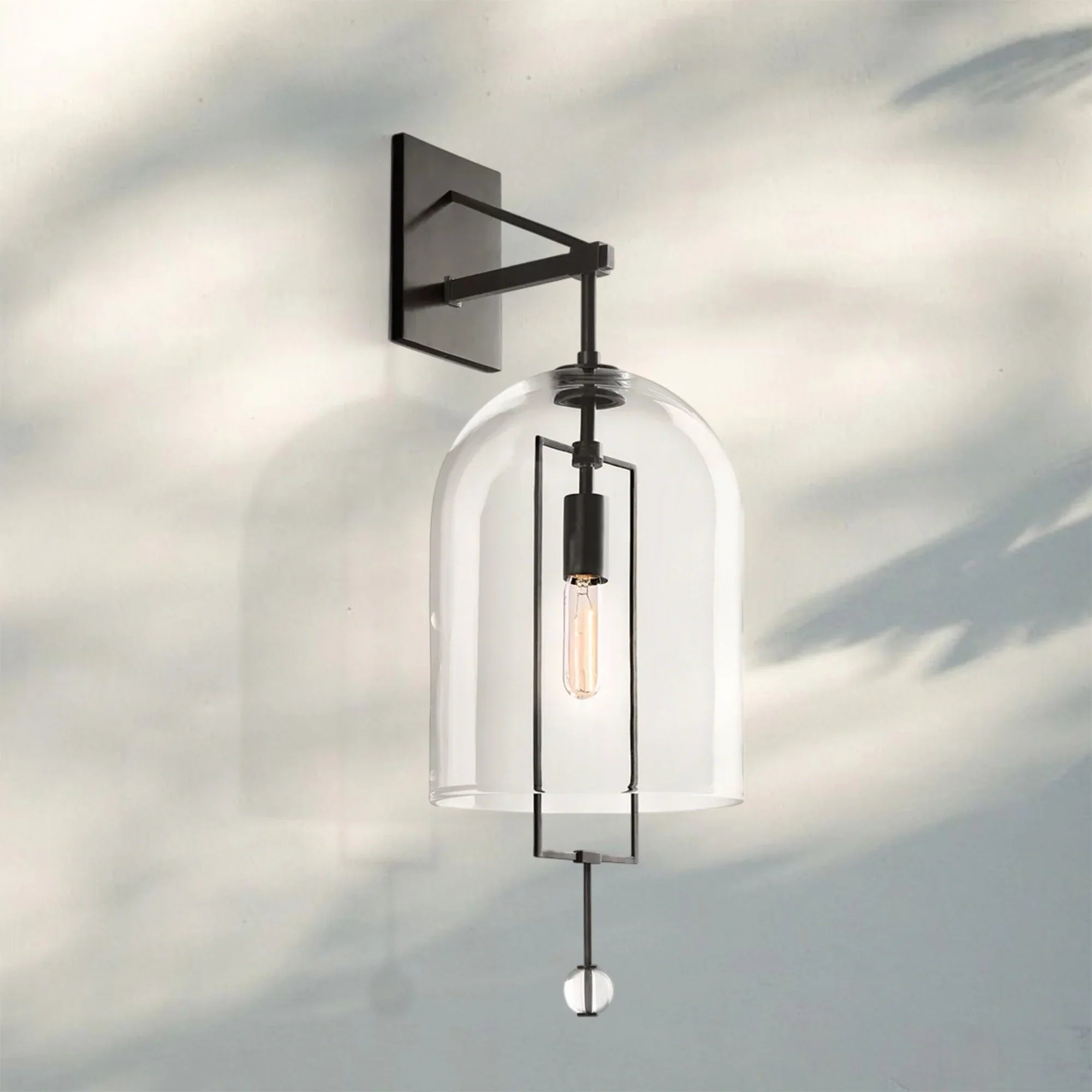 Fulcram Modern Grand Glass Wall Sconce 23"/29"H for Living Room, Bedroom-23''H-Matte Black-