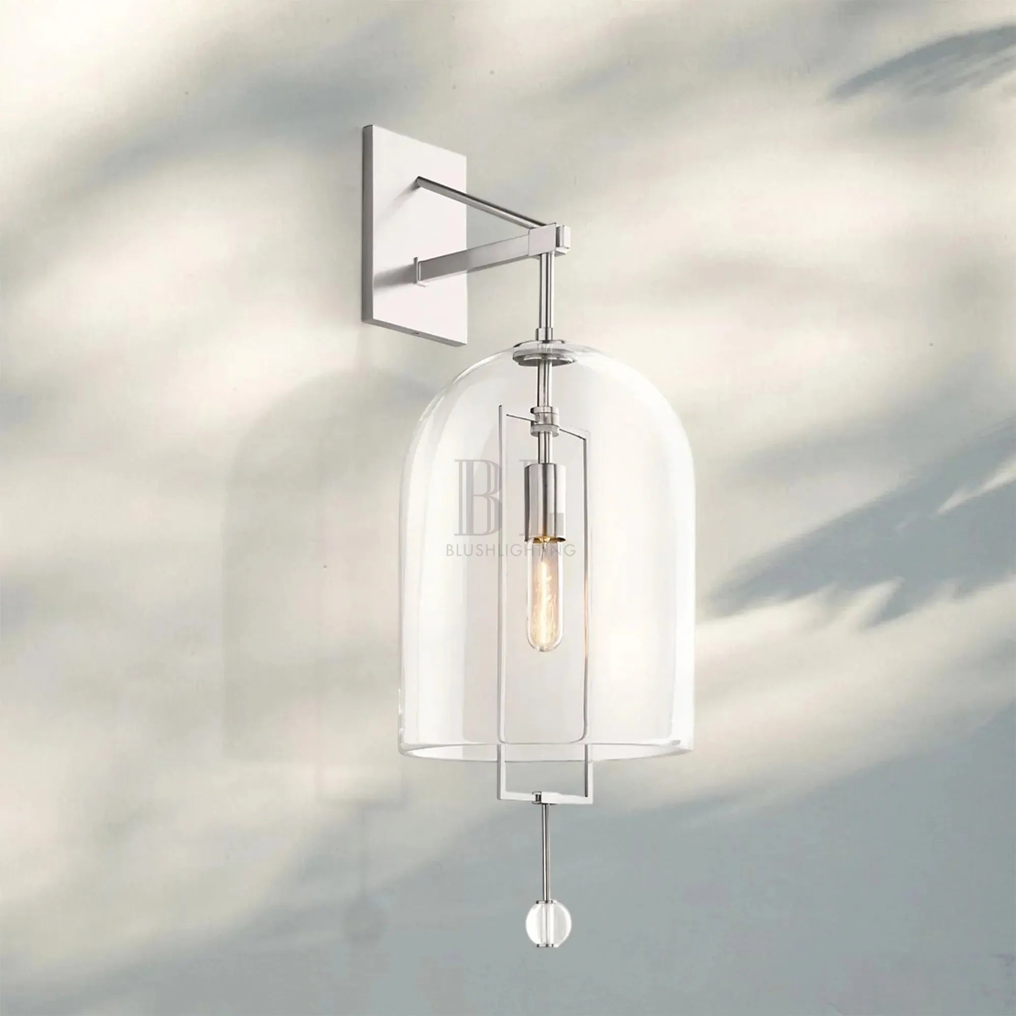 Fulcram Modern Grand Glass Wall Sconce 23"/29"H for Living Room, Bedroom-23''H-Polished Nickel-