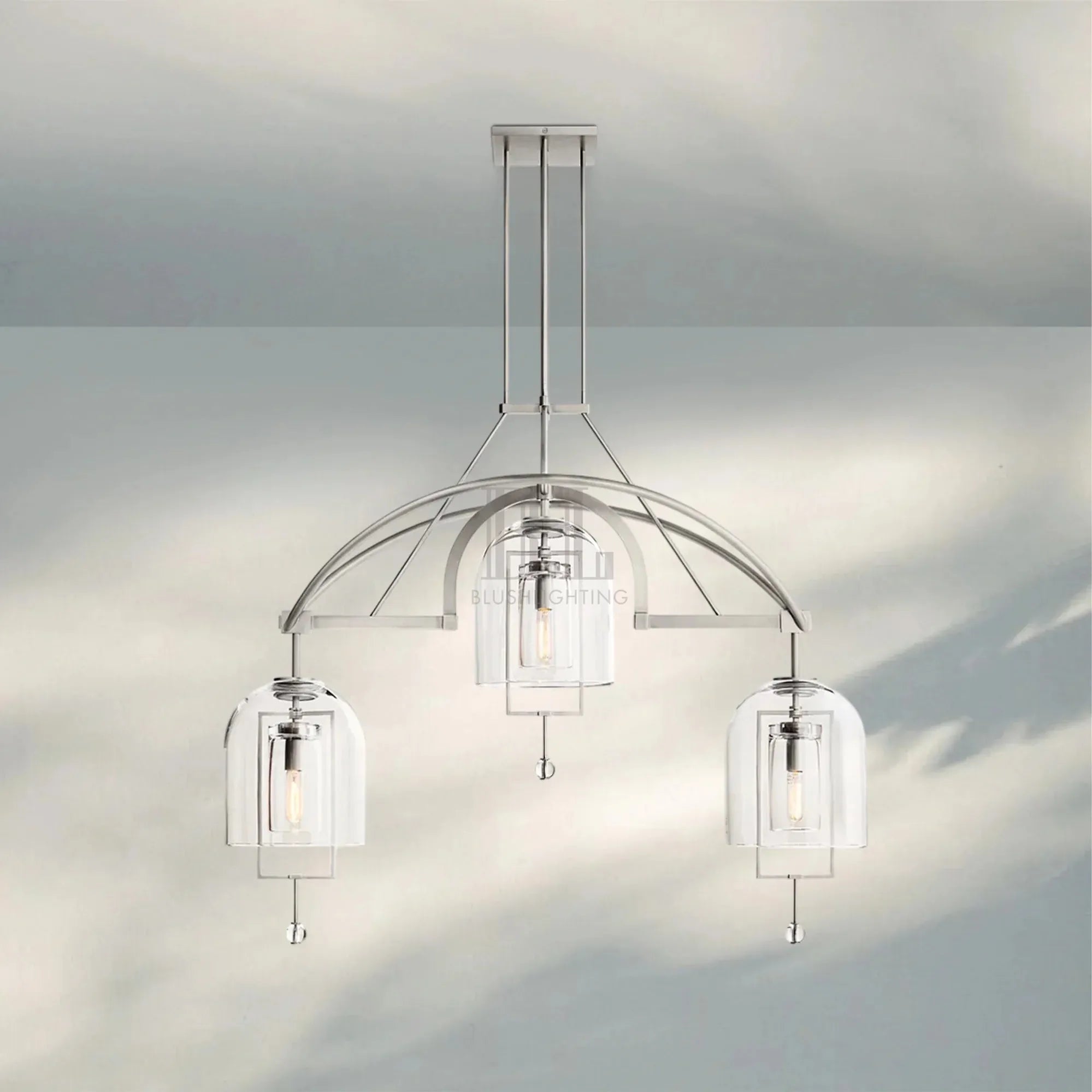Fulcram Modern Luxury Chandelier 3-Lights-61''-Nickel-