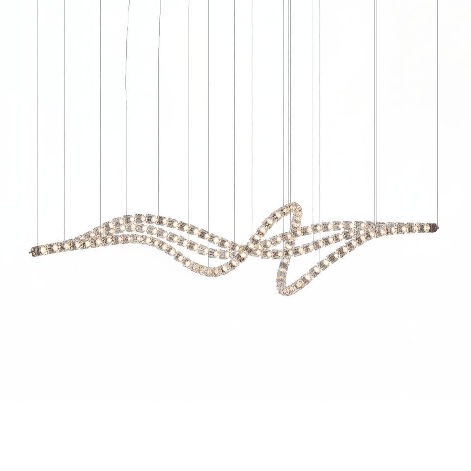 Gabriel Chandelier D - 138 Lights L 137.8″ x H 30.7″ / L 350cm x H 78cmClear & ChromeWarm LightBlushlighting