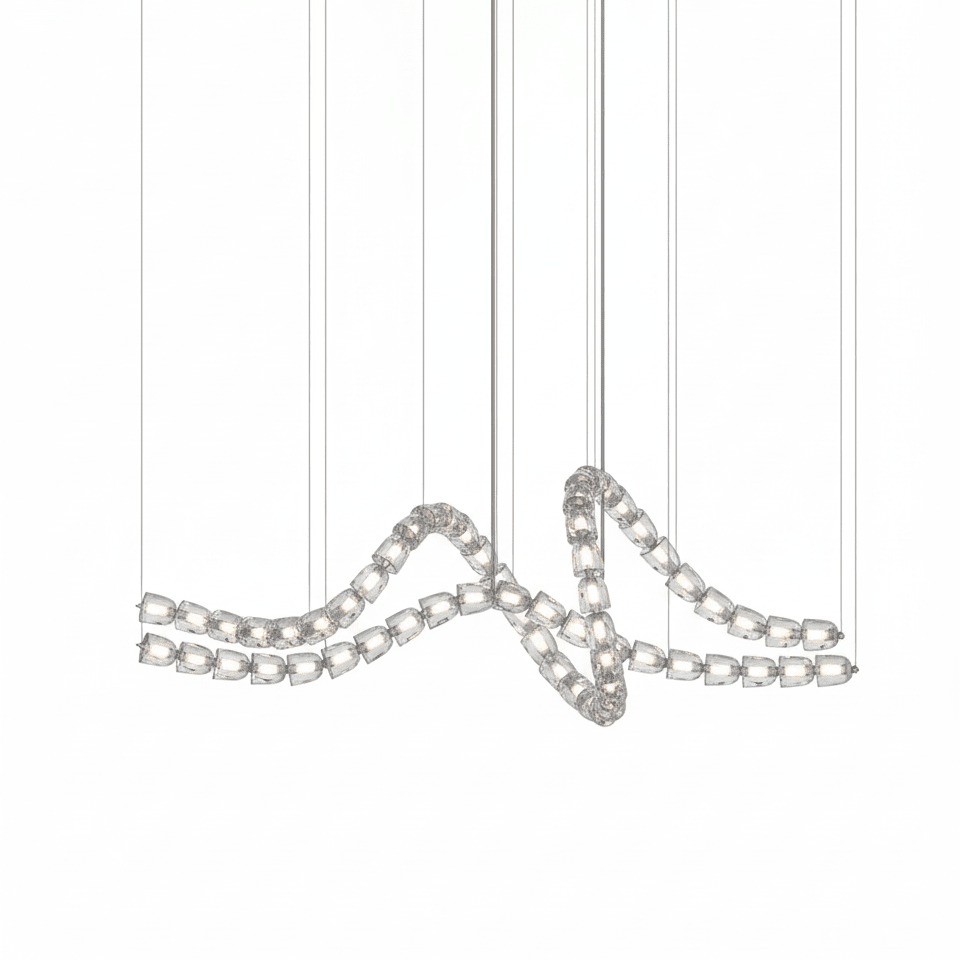 Gabriel Chandelier D - 60 Lights L70.9″ x H 25″ / L 180cm x H 63.5cmClear & ChromeWarm LightBlushlighting