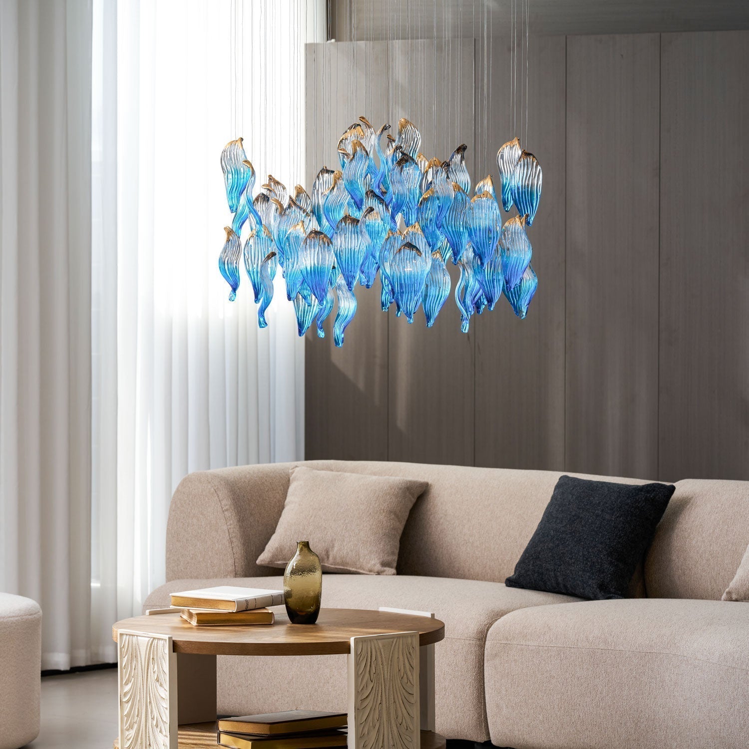 Galaxy Ocean Drift Blown Glass Crystal Spiral Chandelier - L 59.1″ x W 98.4″ x H78.7″No Ceiling PlateBlushlighting