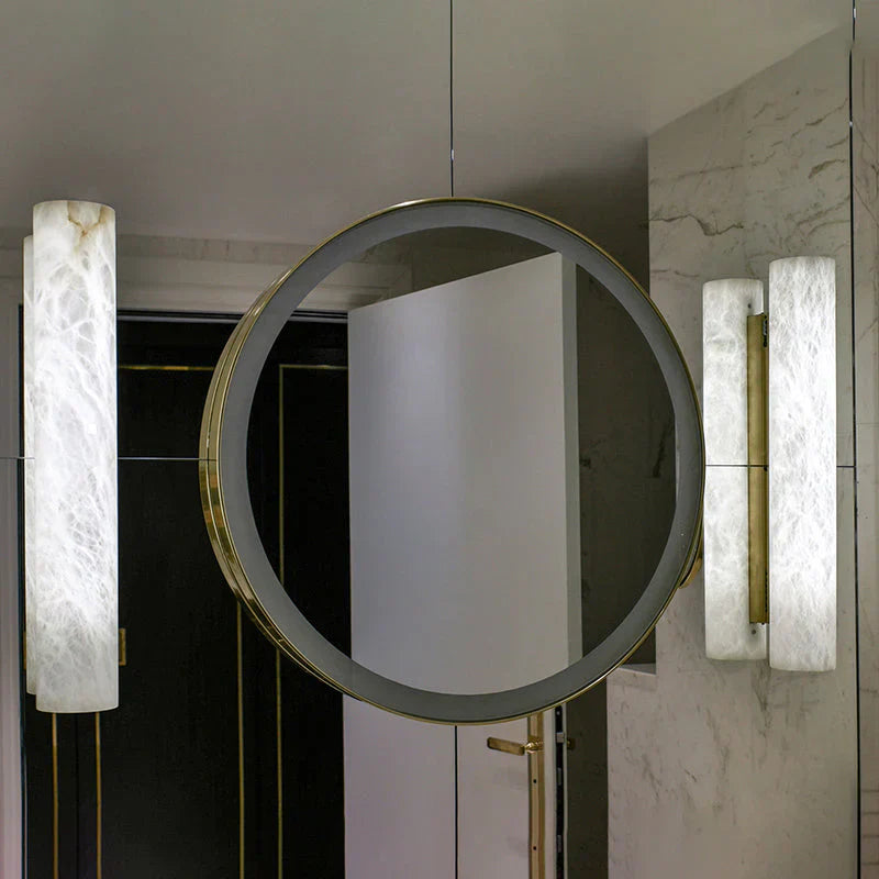 Garron Modern Alabaster Linear Wall Sconce-3.1'' W x 19.7'' H-Brass-