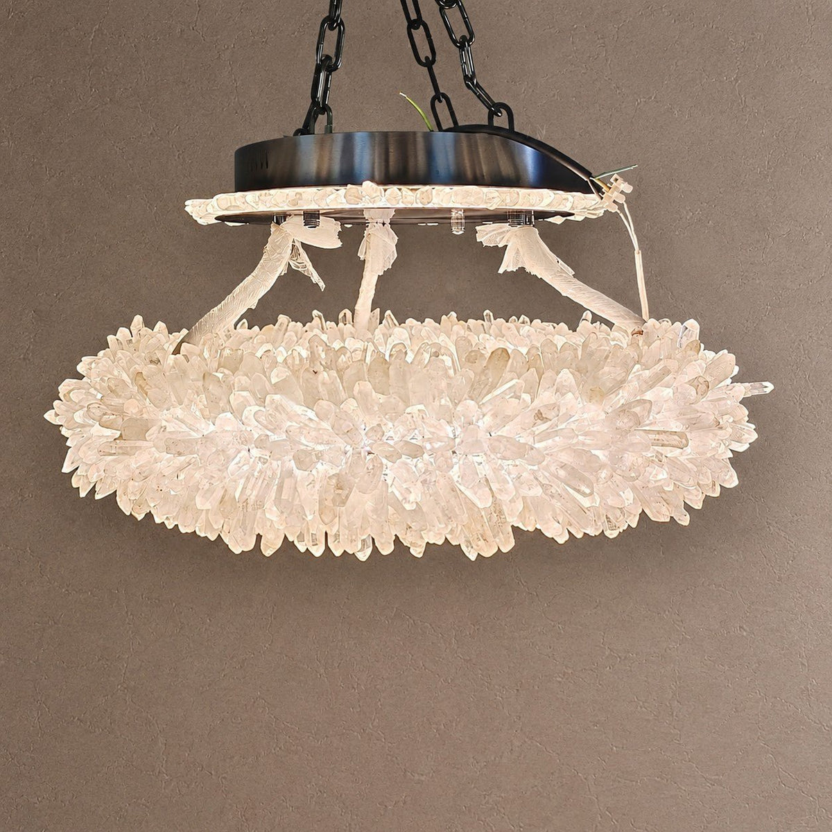 Geode Quartz Cloud Round Chandelier - Custom 24'' FlushmountBrassBlushlighting