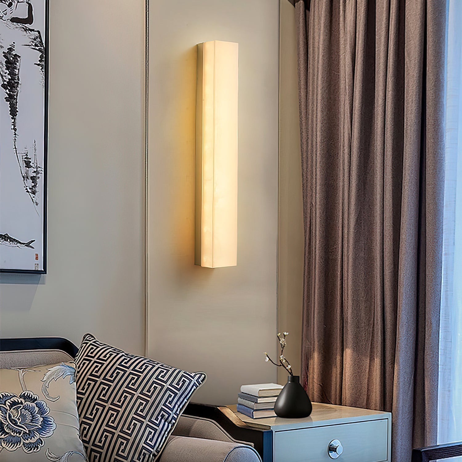 Geometric Alabaster Wall Lamp - L 3.1” x W 3.1“ x H 31.5“Black & WhiteWarm LightBlushlighting