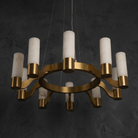Alabaster Hanging Light Fixtures in a dining room