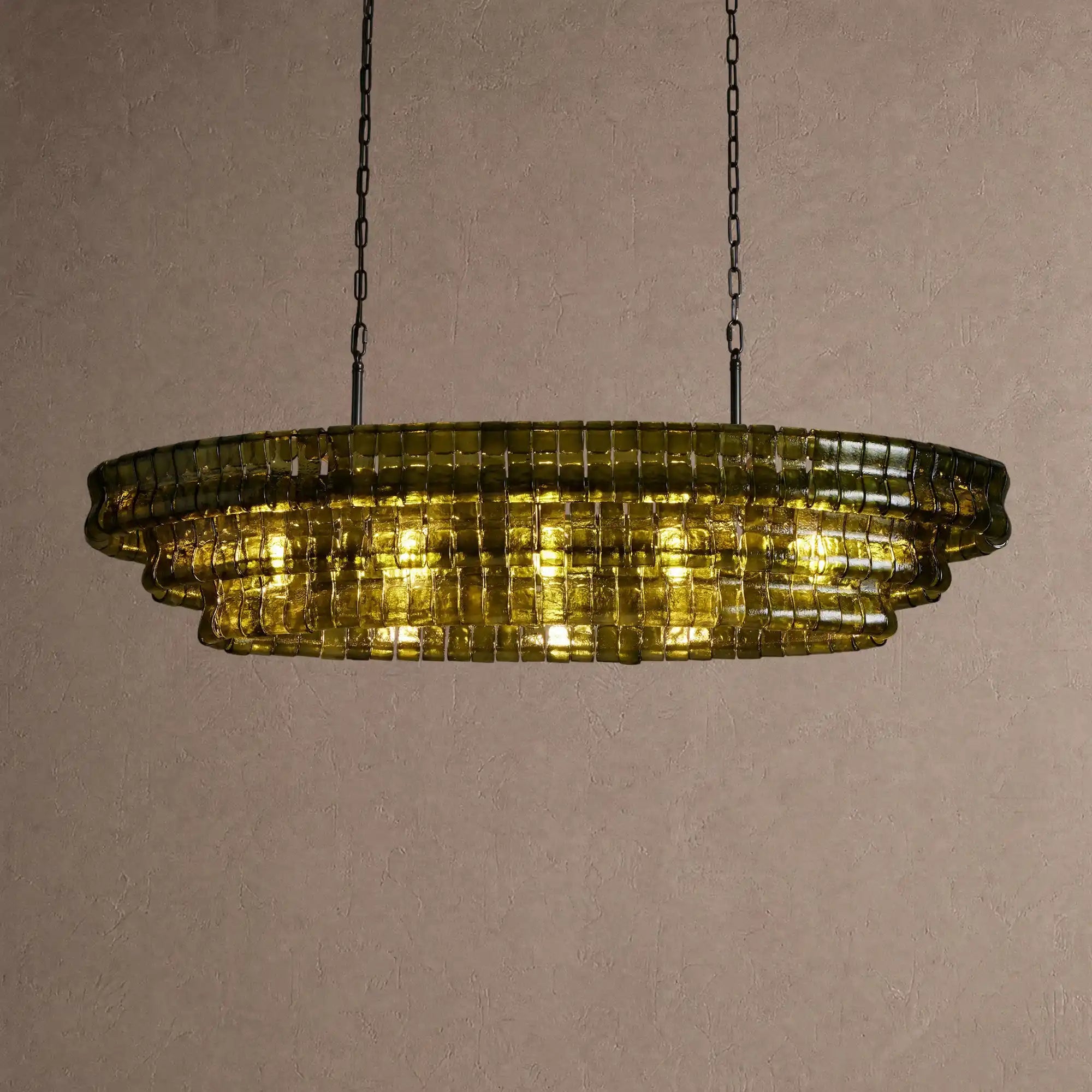 Ghiaccio Glass Oval Chandelier 54''65'' - Matte BlackGreen54"Blushlighting