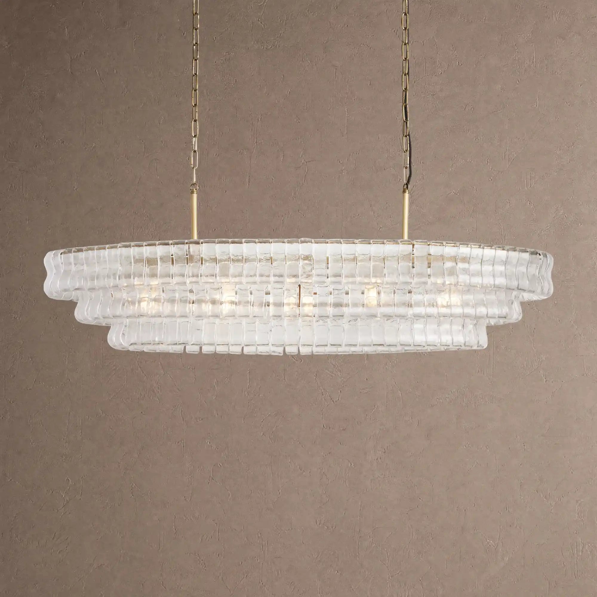 Ghiaccio Glass Oval Chandelier 54''65'' - Lacquered Burnished BrassClear54"Blushlighting