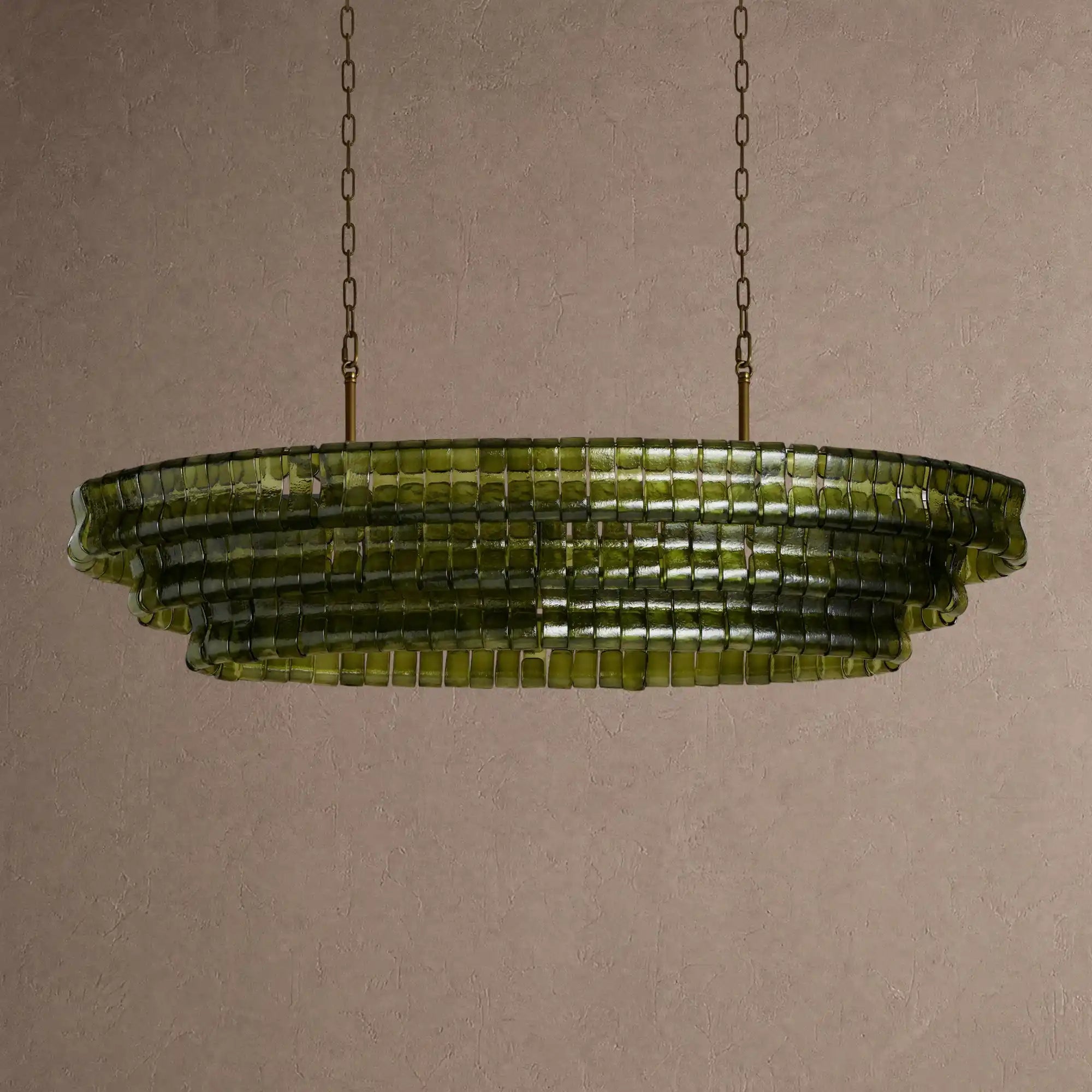 Ghiaccio Glass Oval Chandelier 54''65'' - Lacquered Burnished BrassGreen54"Blushlighting