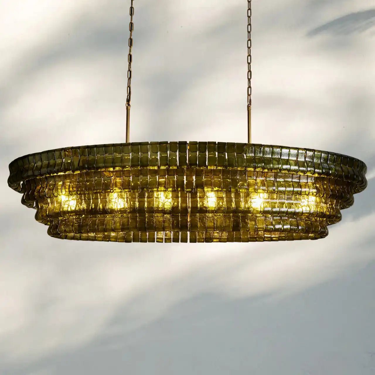 Ghiaccio Glass Oval Chandelier 54''65'' - Matte BlackGreen54"Blushlighting