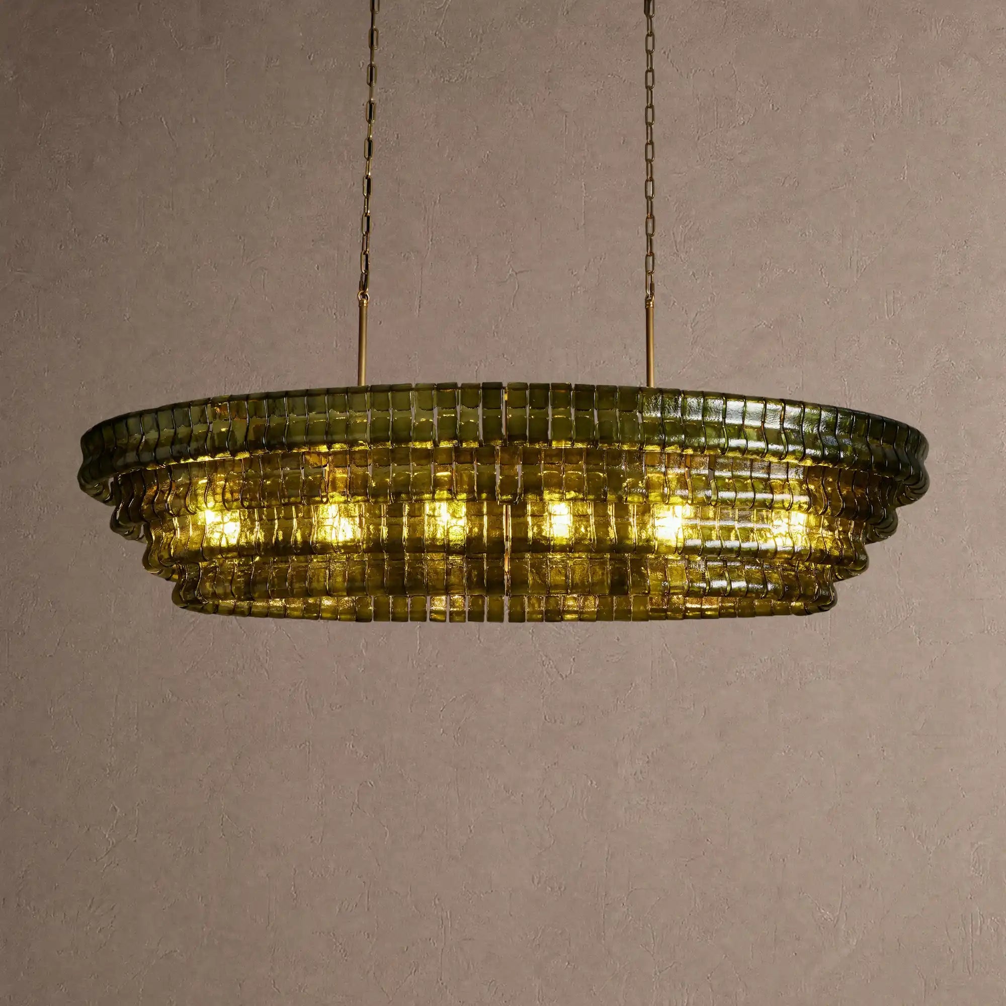 Ghiaccio Glass Oval Chandelier 54''65'' - Lacquered Burnished BrassGreen65"Blushlighting