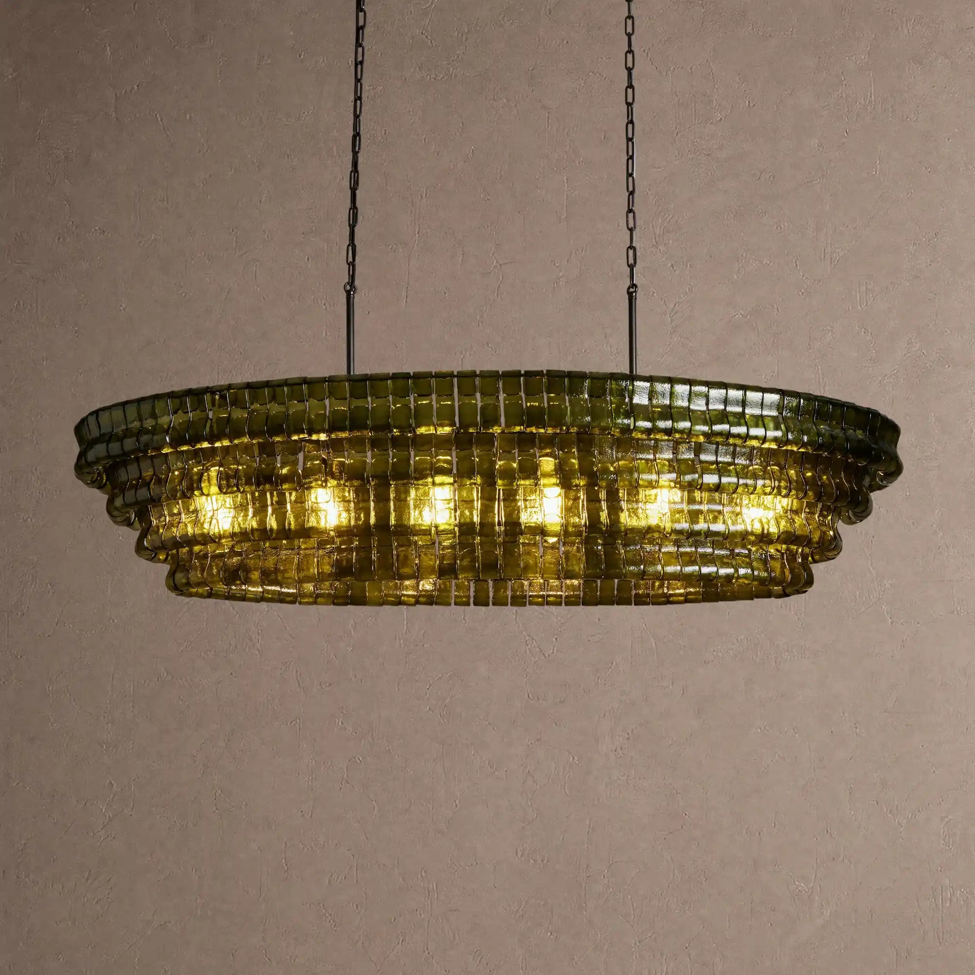 Ghiaccio Glass Oval Chandelier 54''65'' - Matte BlackGreen65"Blushlighting