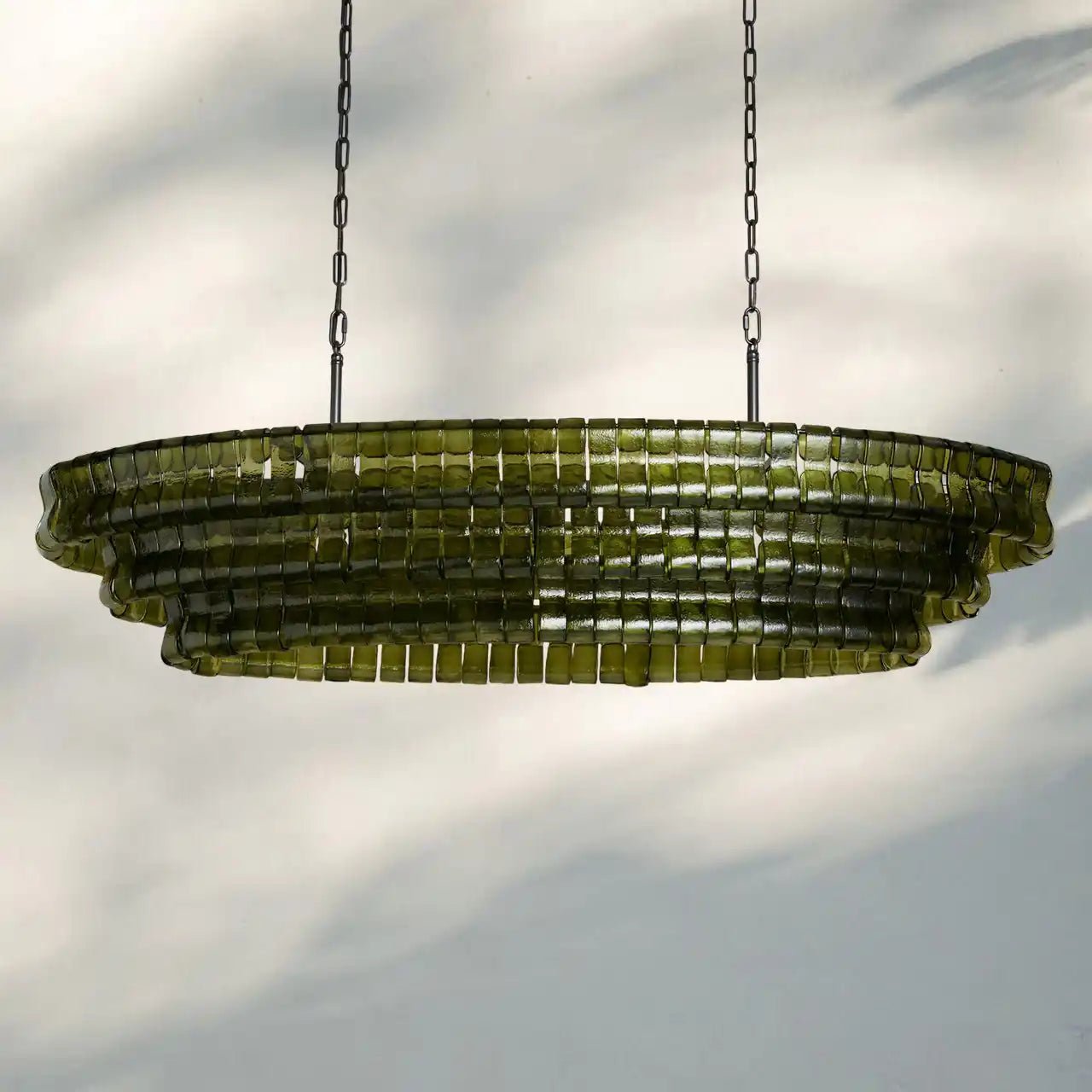 Ghiaccio Glass Oval Chandelier 54''65'' - Lacquered Burnished BrassGreen65"Blushlighting