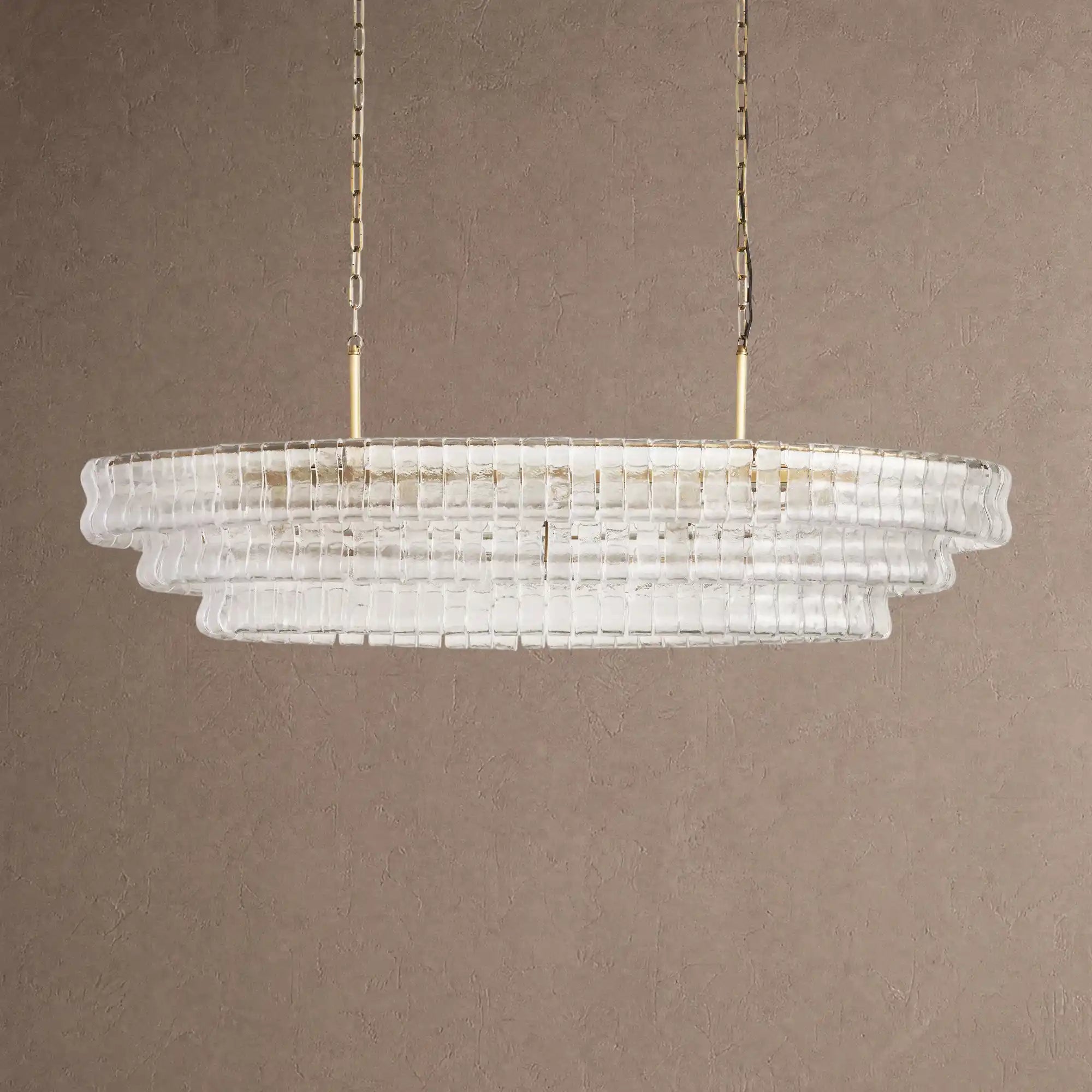 Ghiaccio Glass Oval Chandelier 54''65'' - Lacquered Burnished BrassClear54"Blushlighting