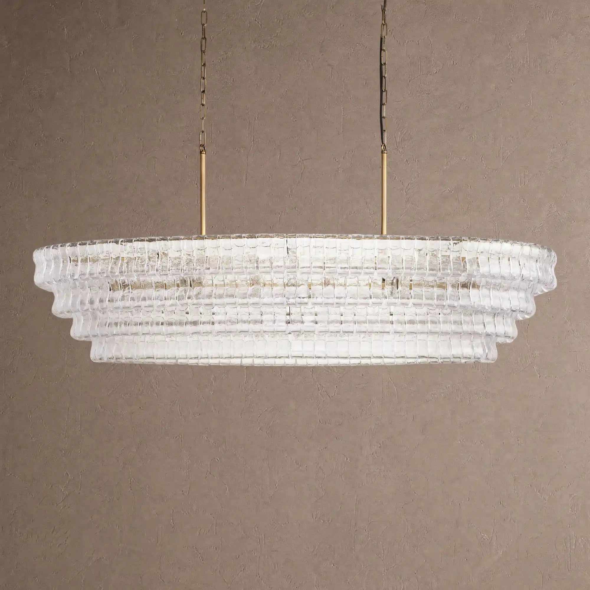 Ghiaccio Glass Oval Chandelier 54''65'' - Lacquered Burnished BrassSmoke65"Blushlighting