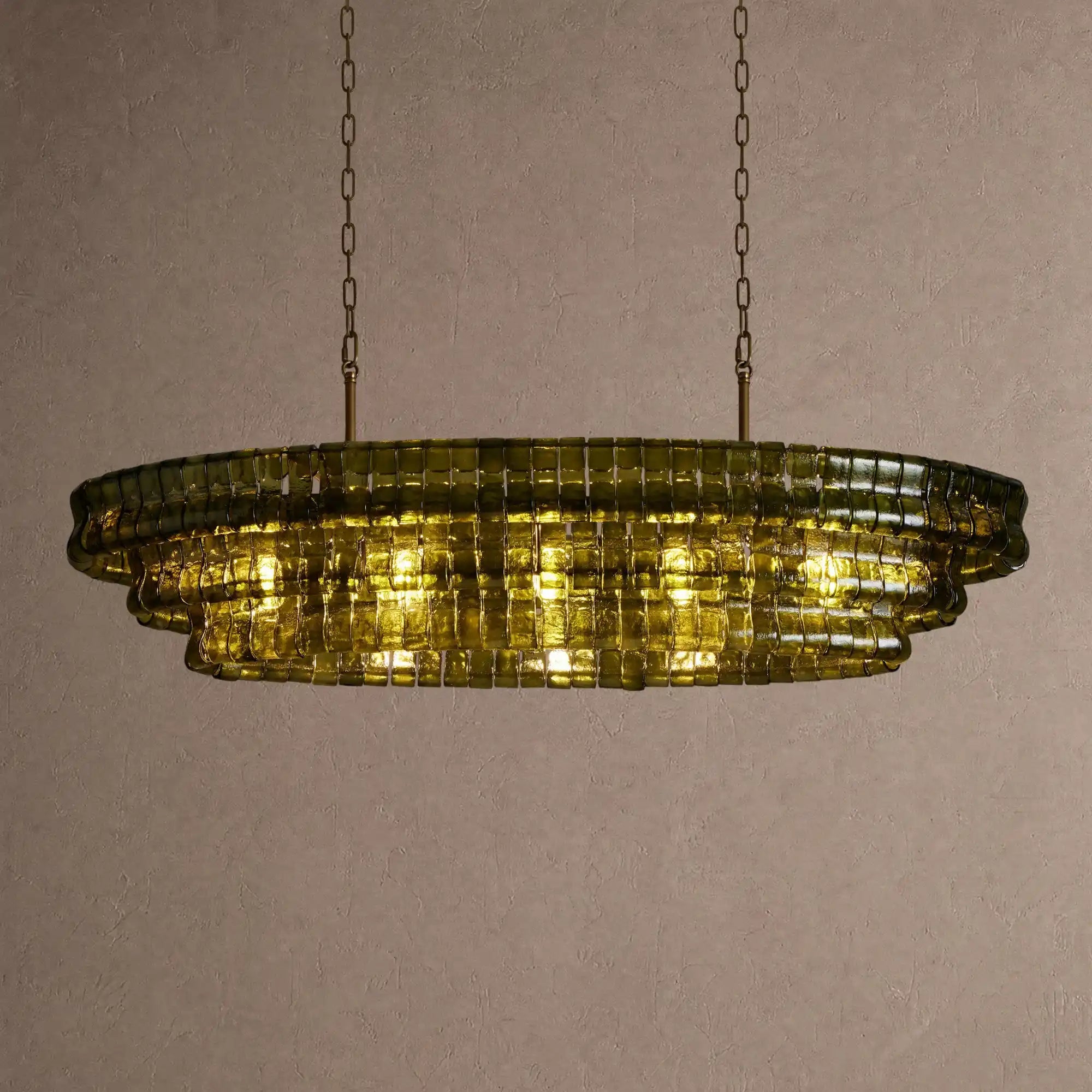 Ghiaccio Glass Oval Chandelier 54''65'' - Lacquered Burnished BrassGreen54"Blushlighting